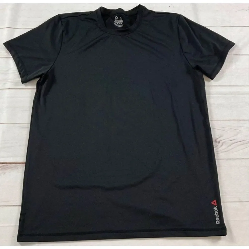 Reebok Mens Black Speedwick Performance Short Sleeve Running Shirt Size Large